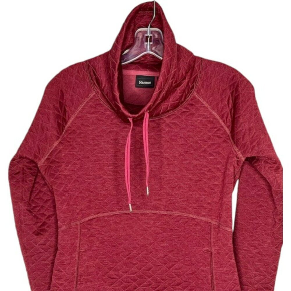 Marmot Annie Quilted Cowl Neck Kangaroo Pocket Pullover - Heathered Maroon - S - Picture 4 of 10